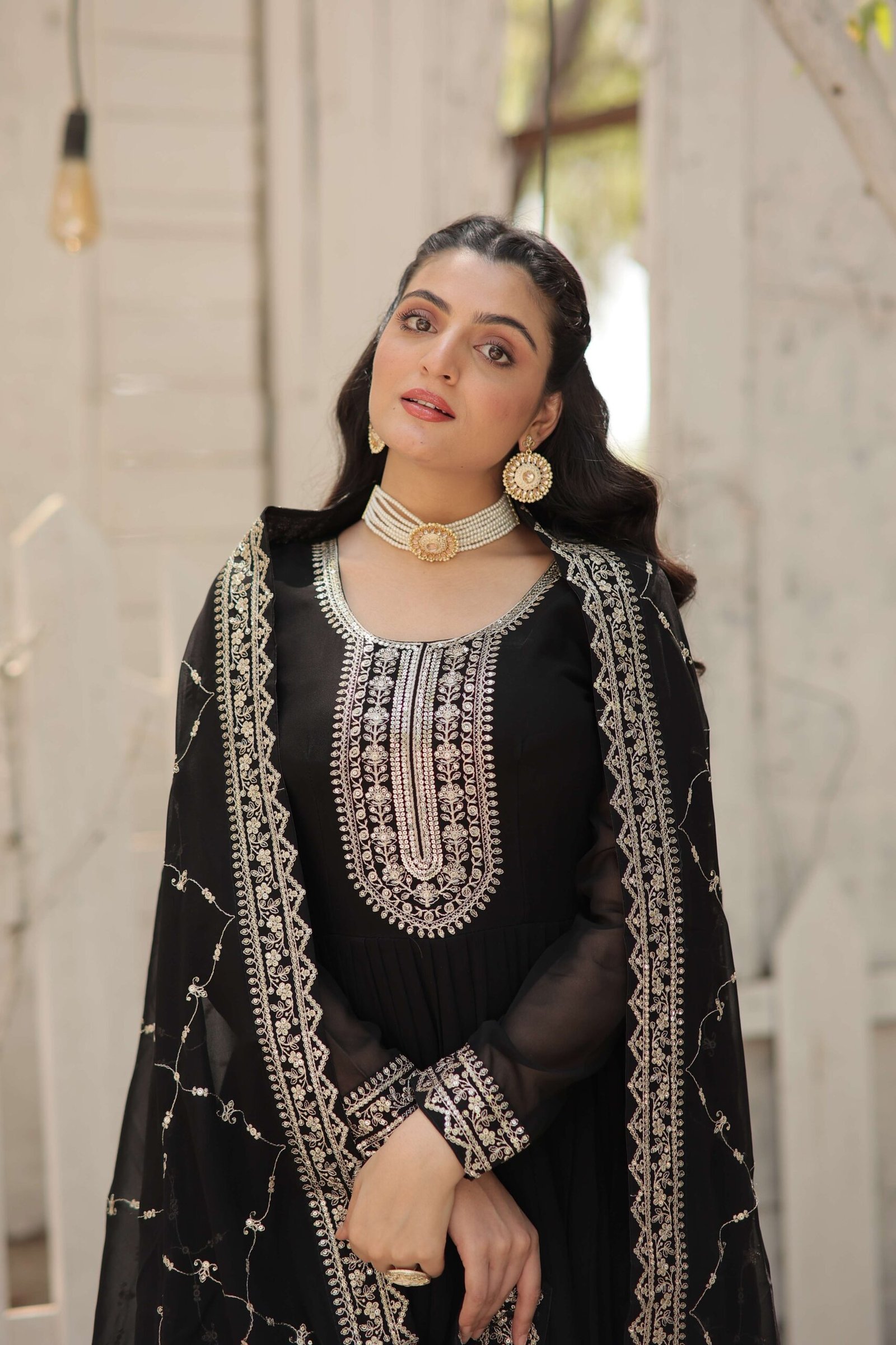 Black Faux Blooming Sequins Embroidered Gown with Matching Dupatta ? Festive & Party Wear 2024 - Image 4
